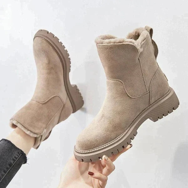 Stijlvolle beige dames winterboots met warme voering en stevige zool – comfortabele enkellaarzen - Bakkermode.nl