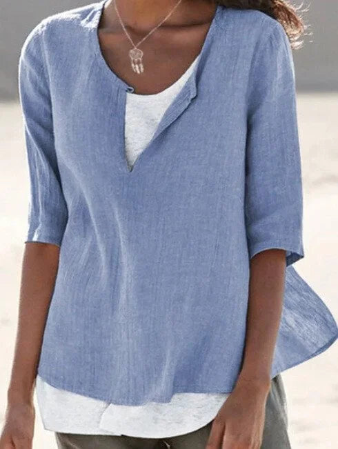 Vrouwen elegante blouse met 3/4 mouwen van lichtgewicht stof - veelzijdige top voor casual uitjes