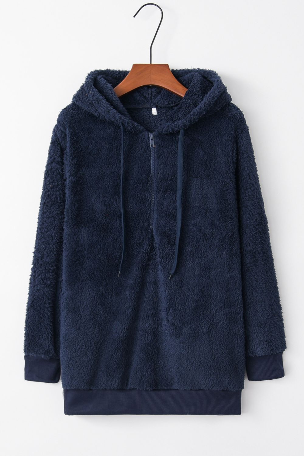 Warme fleece hoodie - oversized dames trui met halve rits en capuchon - Bakkermode.nl