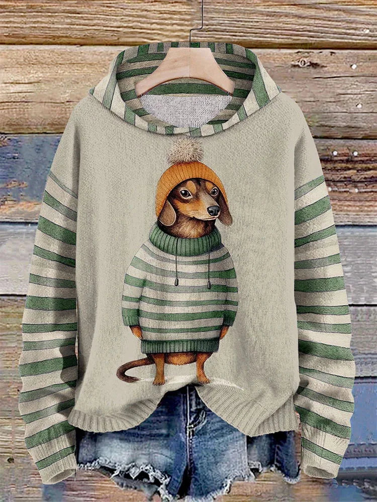 Hoodie met capuchon - stijlvolle dames sweater met schattige teckelprint - Bakkermode.nl
