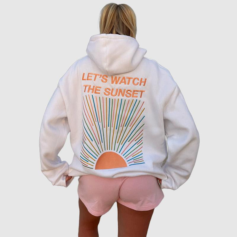 Grafische hoodie - dames 'laten we de zonsondergang bekijken' casual sweatshirt