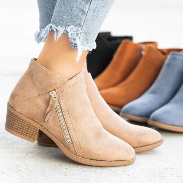 Dames suede enkellaarsjes met dubbele rits - trendy chunky laarsjes voor casual en chique gelegenheden