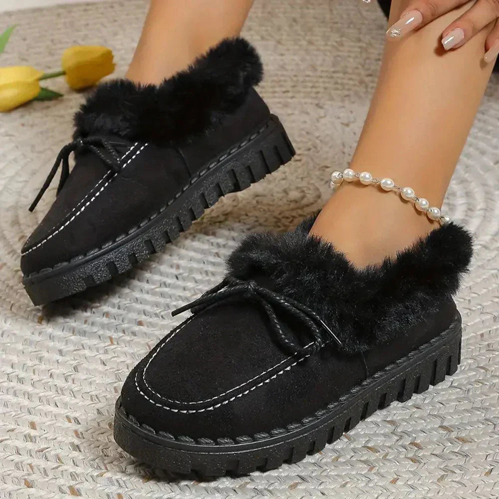 Dames faux fur gevoerde mocassinslippers - gezellige binnenschoenen