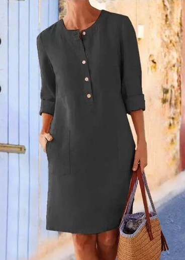 Dames casual linnen jurk met zakken - relaxte fit voor dagelijks gebruik