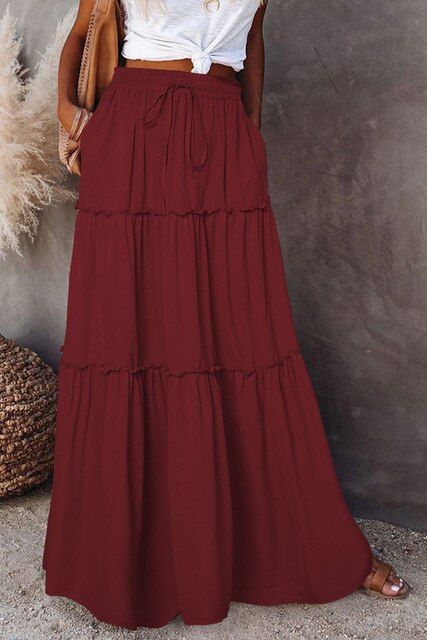 Gelaagde maxi rok - elegante damesrok met elastische tailleband
