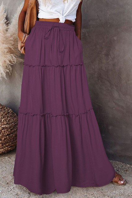 Gelaagde maxi rok - elegante damesrok met elastische tailleband