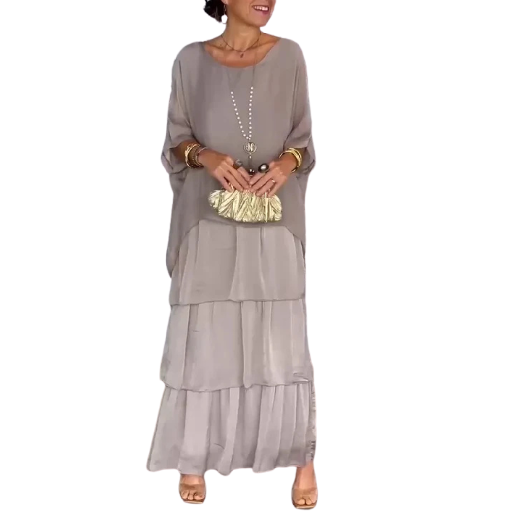 Vrouwen maxi jurk elegante lange mouwen met tiered ontwerp - lichtgewicht stof voor speciale gelegenheden