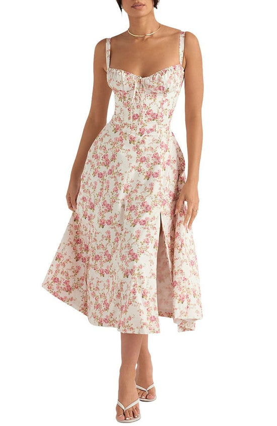 Dames bloemen midi jurk - tailored silhouet voor zomer tuinfeesten