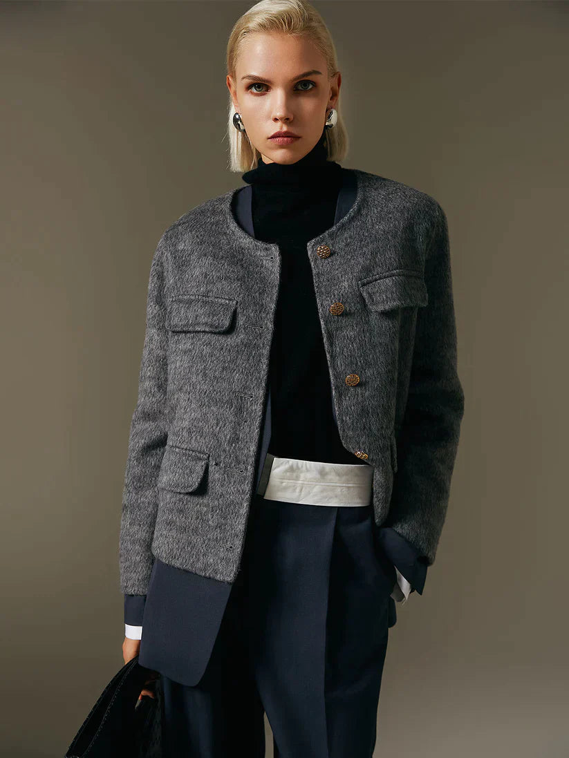 Dames grijze woljas - stijlvolle gebreide coat voor elke gelegenheid