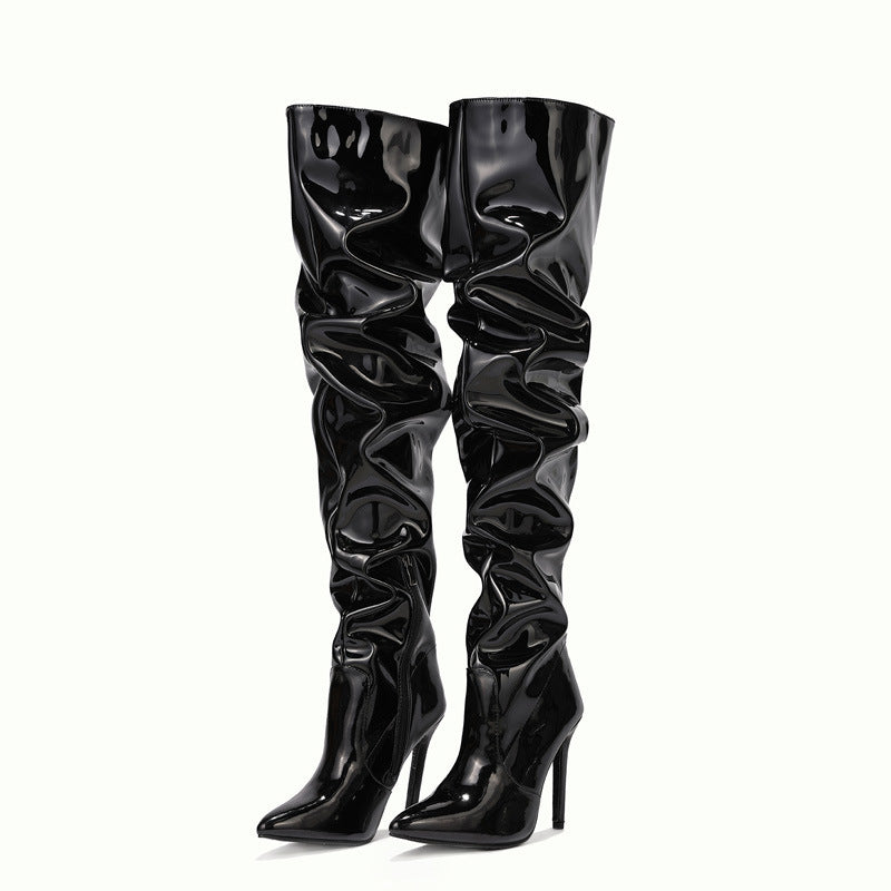 Over-the-knee laarzen - stijlvolle dames faux latex hoge hakken