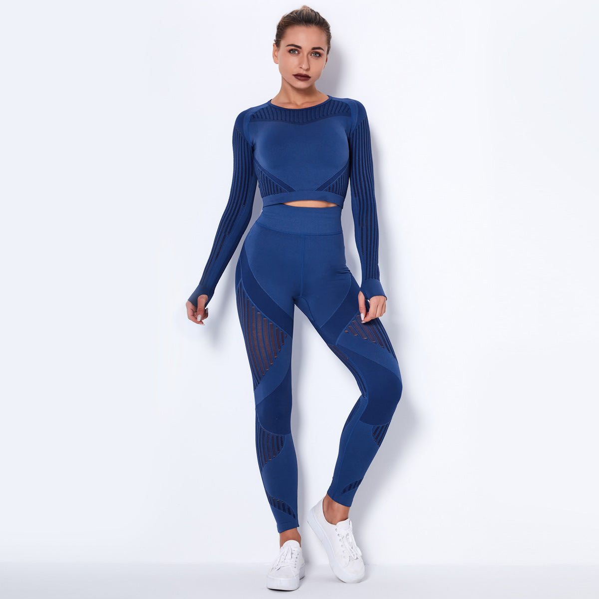 2-delige sportset gebreide absorberende yoga set - lange mouwen yoga pak voor dames - Bakkermode.nl