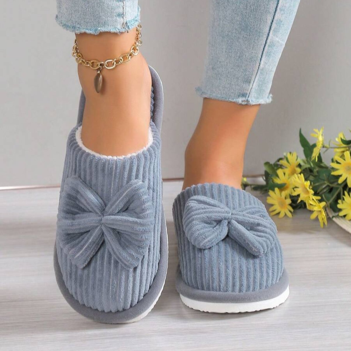 Strik pluche instap sloffen dames – winterse huisschoenen - Bakkermode.nl