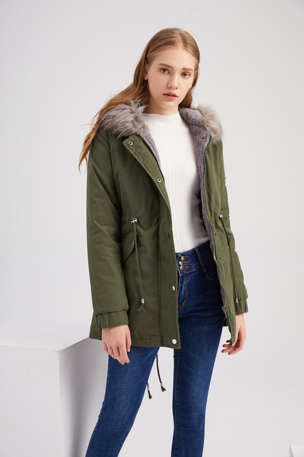 Parka met capuchon en nepfur - warme dames winterjas