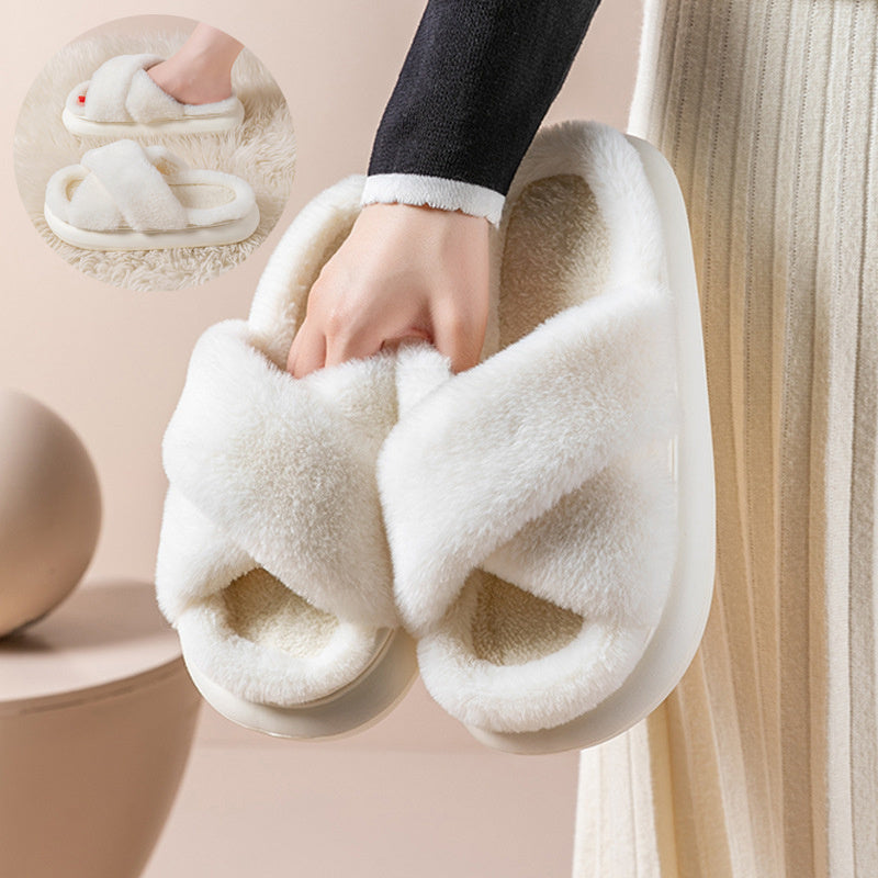 Fluffy pantoffels - dames huis slippers met kruislings ontwerp en zachte voering - Bakkermode.nl