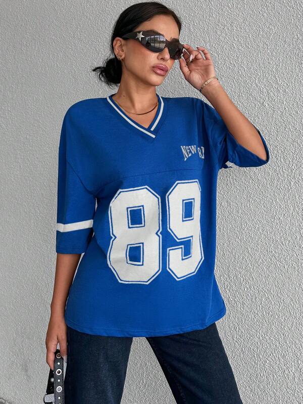 Dames oversized varsity t-shirt - relaxte pasvorm met sportieve details voor dagelijks casual gebruik