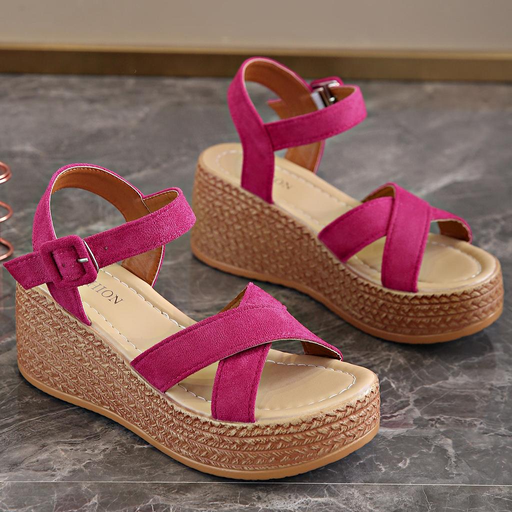 Roze espadrille sleehaksandalen