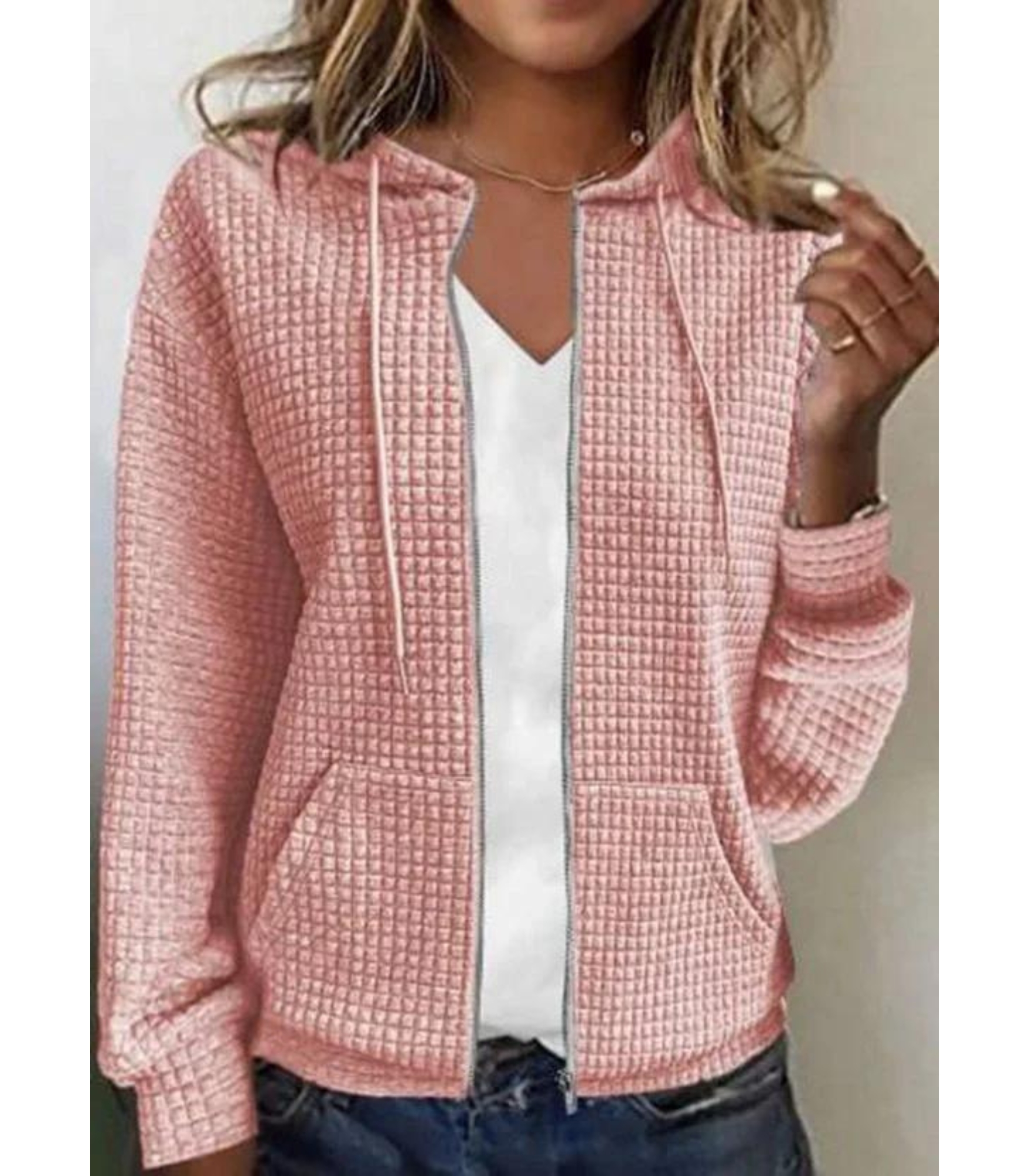 Textured zip-up hoodie - stijlvolle casual jacket voor vrouwen