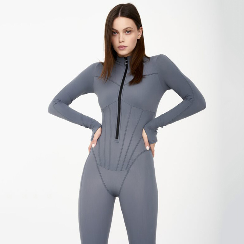 Dames jumpsuit met rits - strakke grijze bodysuit