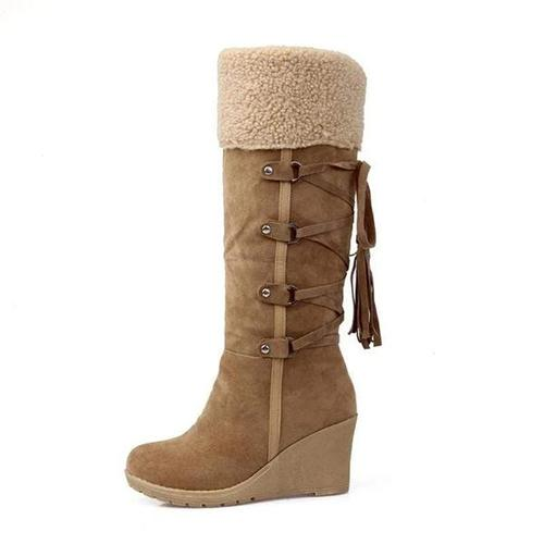Kniehoog wedge laarzen - gezellige winterfootwear voor dames - Bakkermode.nl