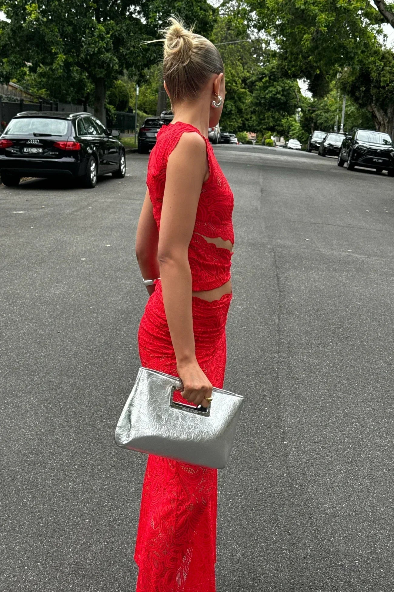 2-delige damesfeestjurk elegante kanten outfit - rode crop top en rok set voor speciale gelegenheden