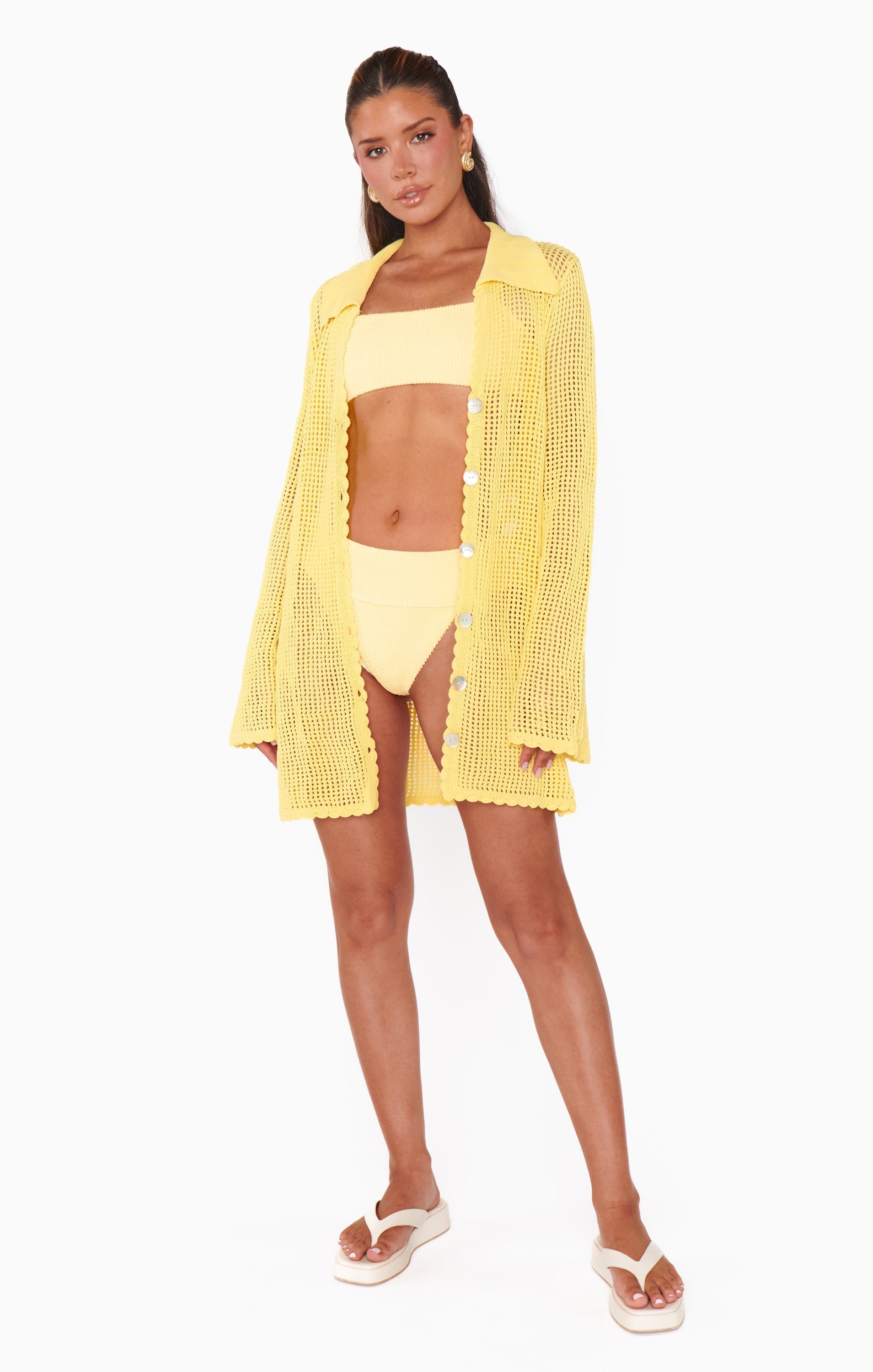 2-delige dames zwemoutfit met hoge taille - vrolijke gele strandkleding voor zomerse momenten