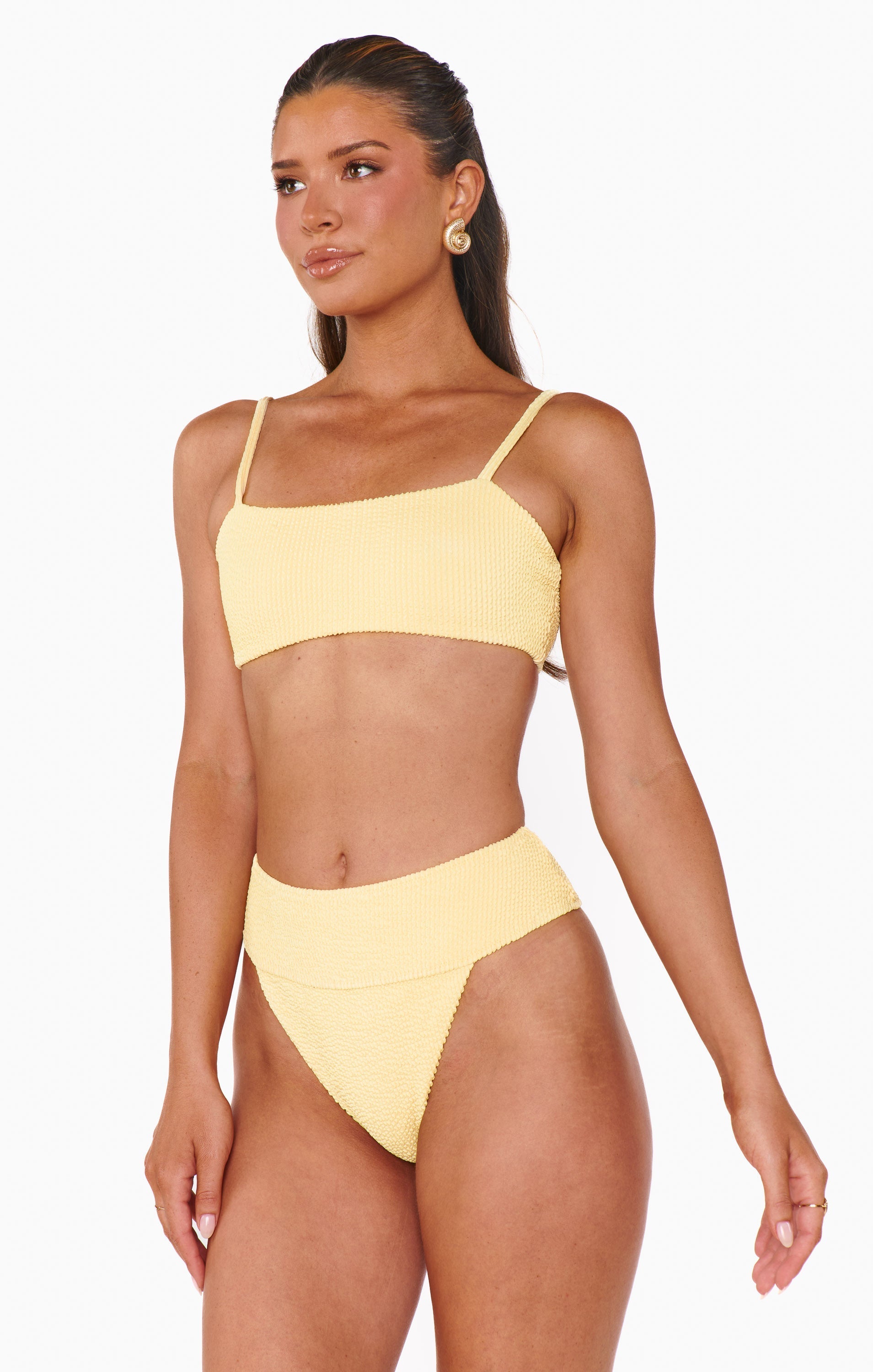 2-delige dames zwemoutfit met hoge taille - vrolijke gele strandkleding voor zomerse momenten