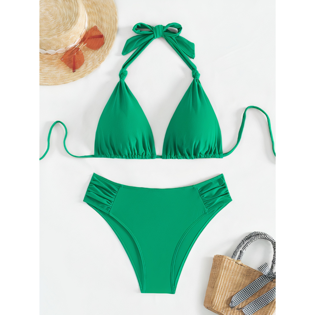 2-delige dames zwemkleding - stijlvolle bikini set met chique driehoekstop & hoge taille bikinibroekjes voor stranduitjes
