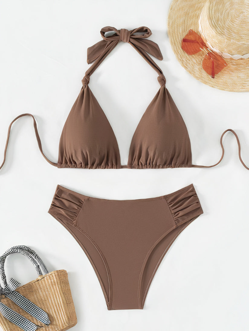 2-delige dames zwemkleding - stijlvolle bikini set met chique driehoekstop & hoge taille bikinibroekjes voor stranduitjes
