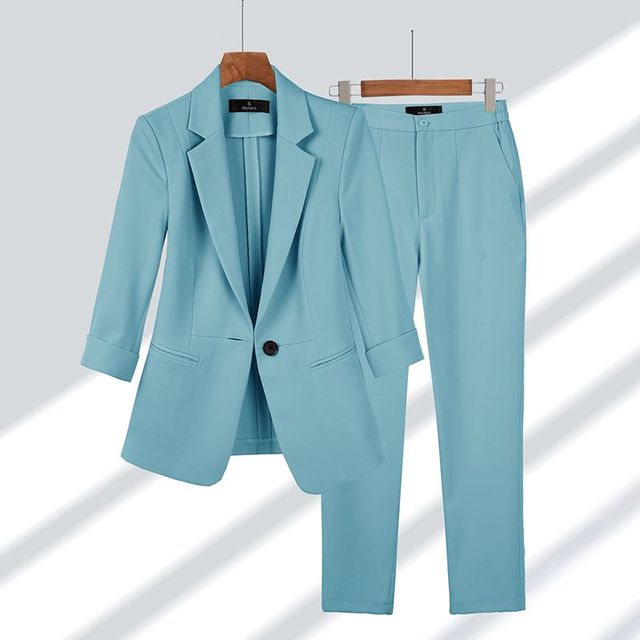 2-delige dames blazer & broek set - verfijnde kantooroutfit