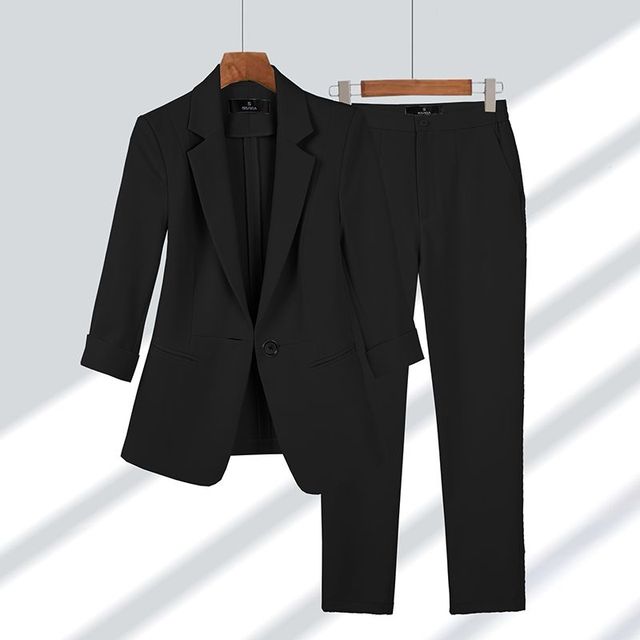 2-delige dames blazer & broek set - verfijnde kantooroutfit