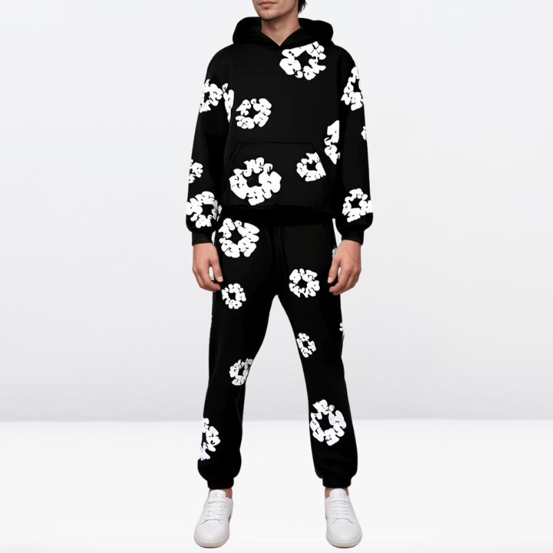 2-delige vrouwenhoodie loungewear set met bloemenprint - trendy katoenen ensemble voor casual gebruik