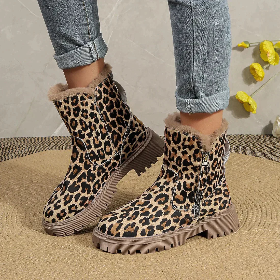 Leopardprint laarzen - stijlvolle bruin dames enkelboots