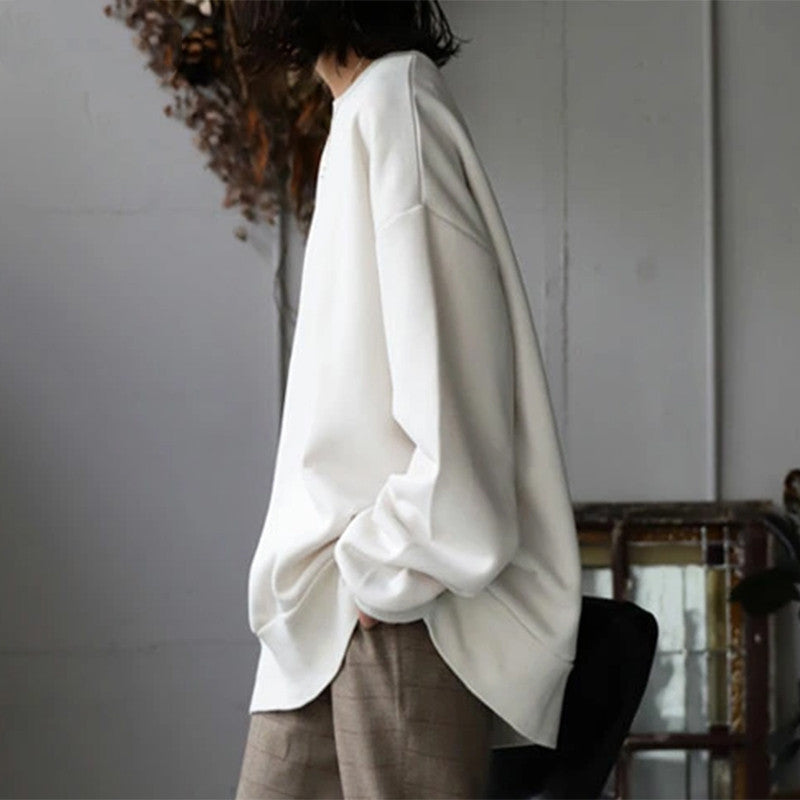 Dames oversized sweater - losse fit lange pullover met ronde hals en geribbelde boorden - Bakkermode.nl