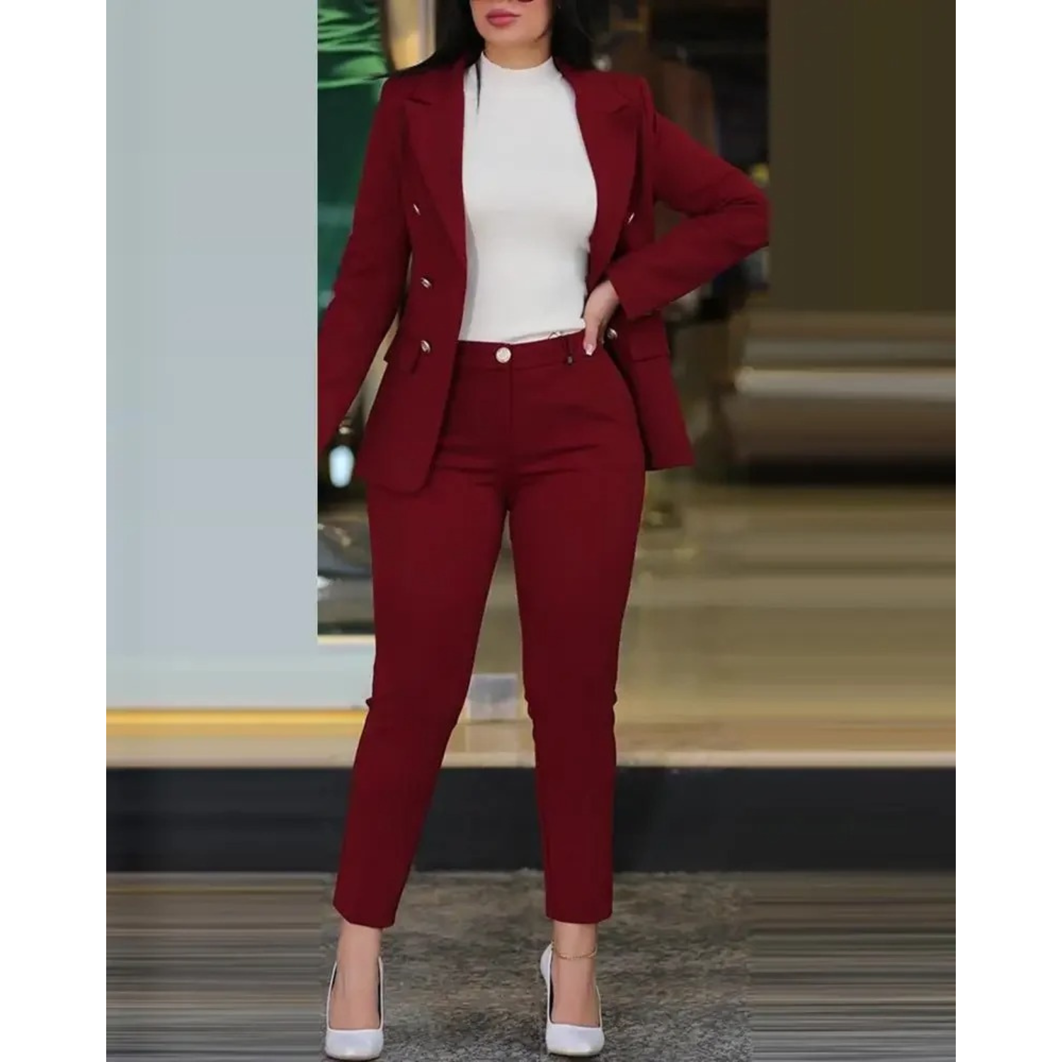 2-delige dames blazer en broek set - slimme kantooroutfit voor de moderne vrouw