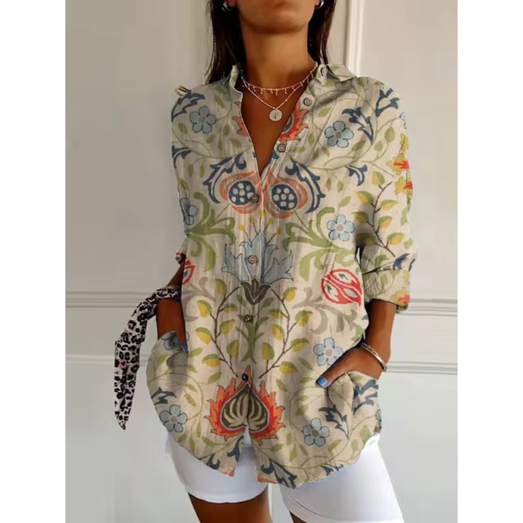 Dameslange mouwen bloem blouse - lichte dagelijkse outfit voor een casual uitje