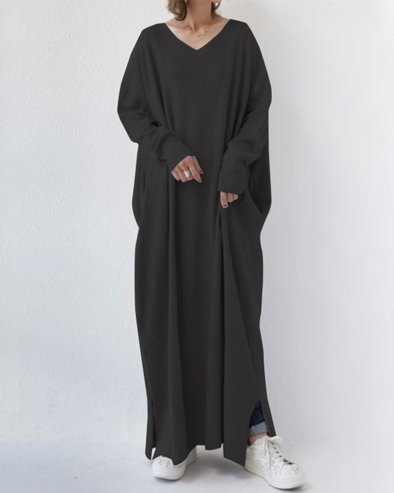 Dames oversized pullover jurk - gezellige casual wear - stijlvolle lange mouw v-hals maxi jurk voor dagelijks gebruik
