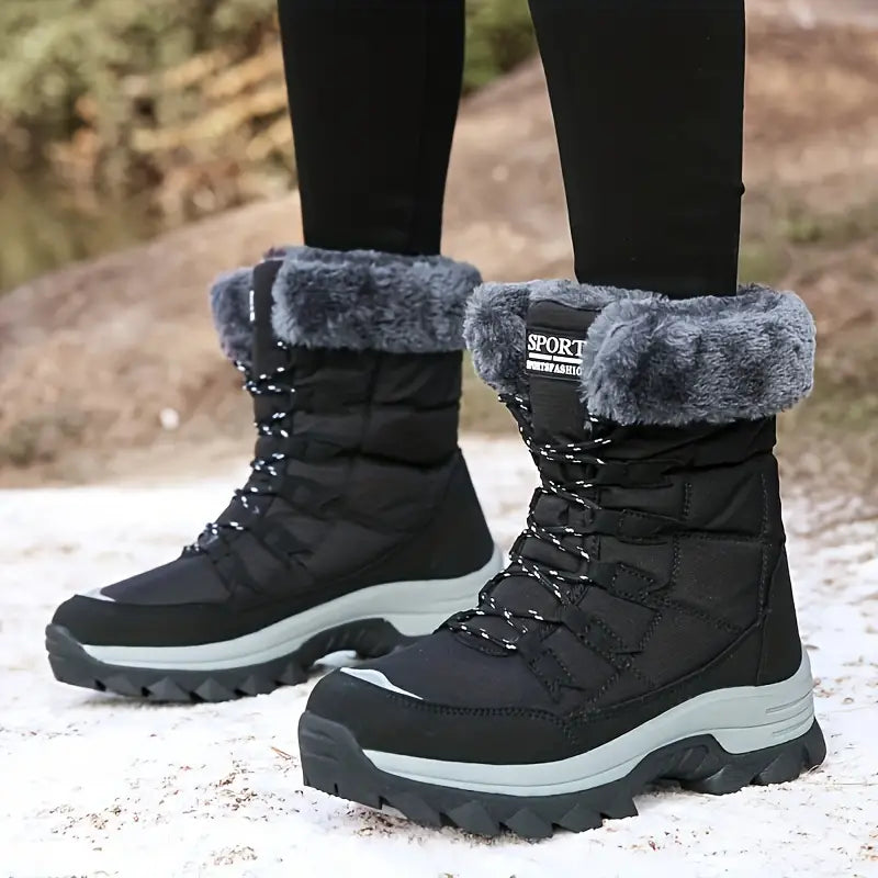 Hoge winterlaarzen voor dames - warme, antislip zwarte snowboots - Bakkermode.nl