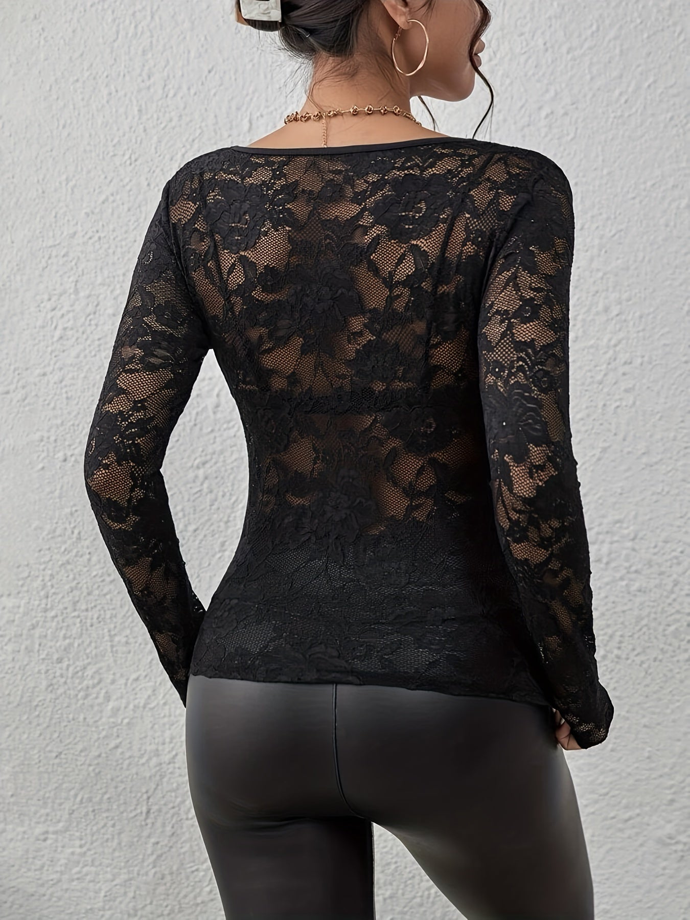 Dames kanten bodysuit - verfijnd blouse met lange mouwen voor avondkleding, elegante kantdetails
