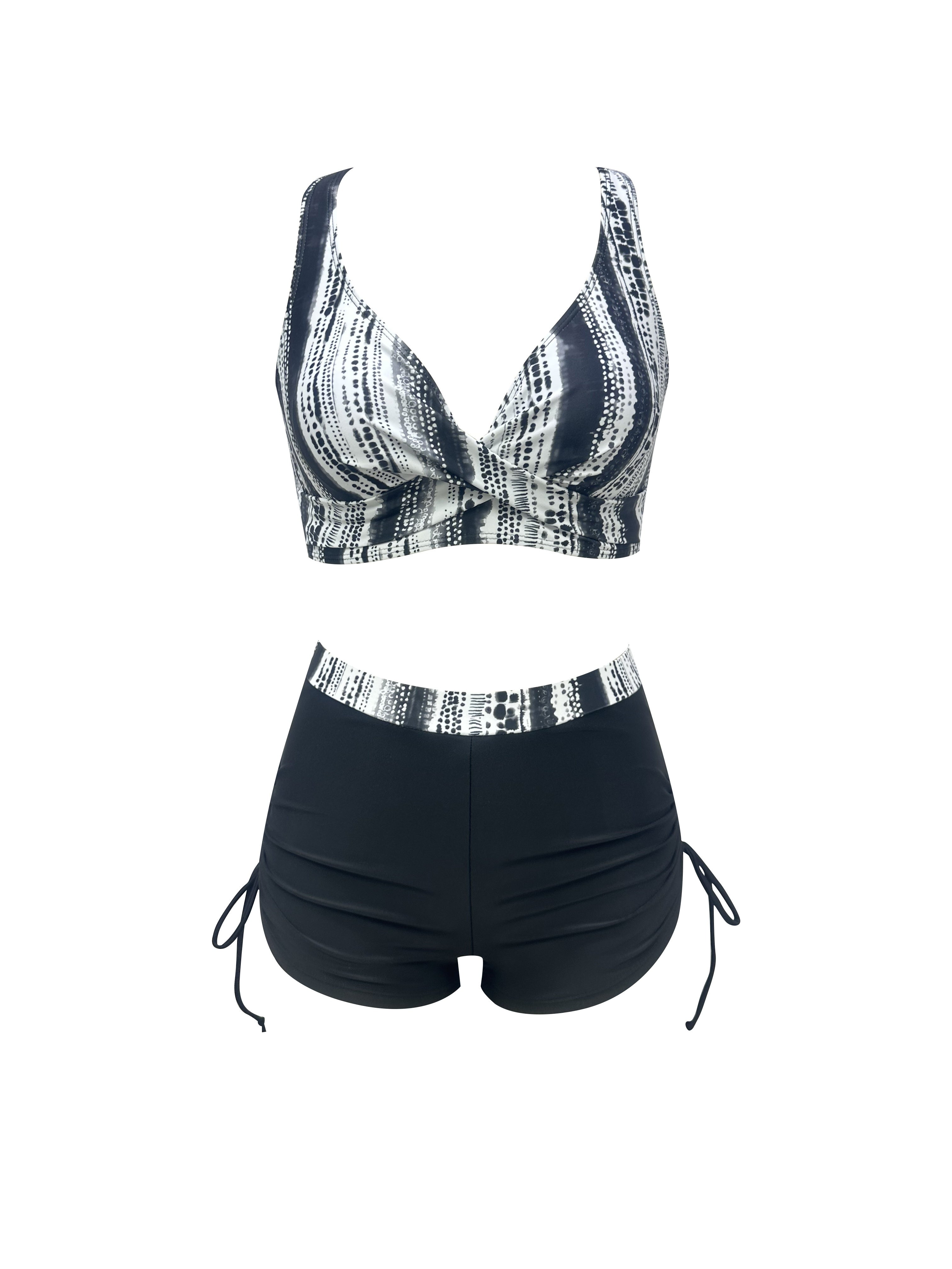 2-delige zwarte zwemset - chique tankini en hoge taille shorts voor dames