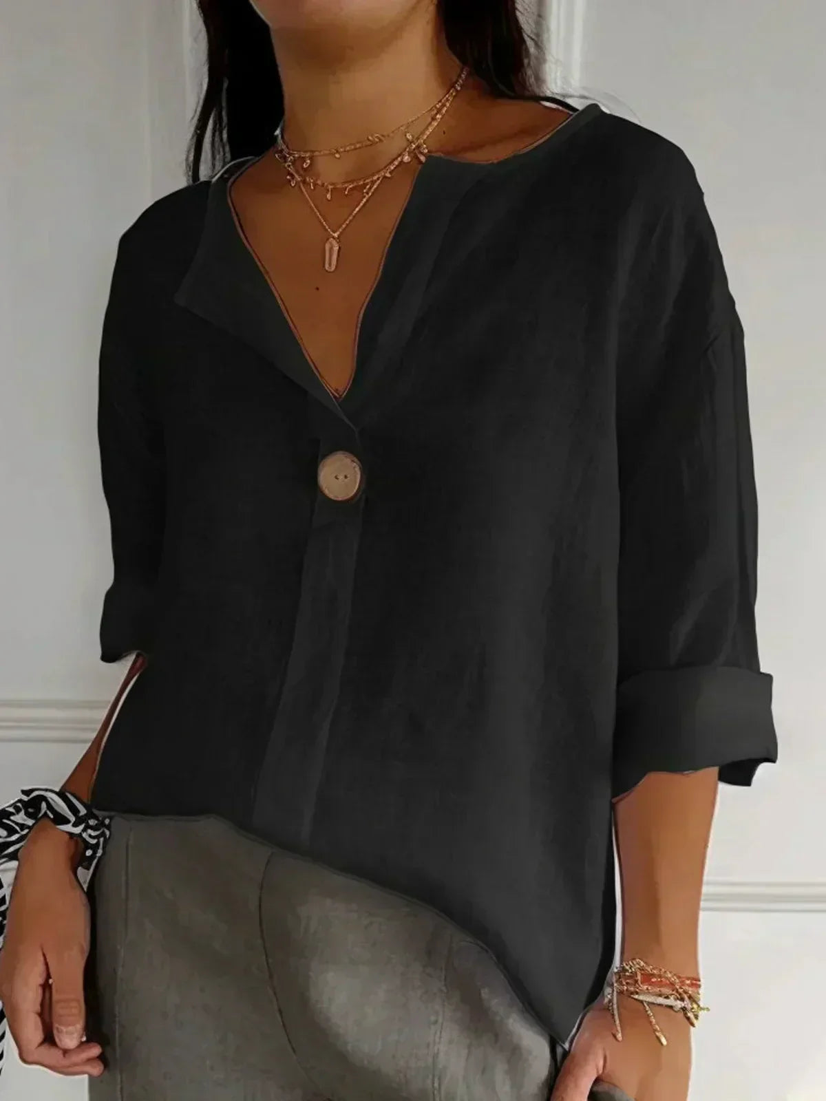 Dames casual linnen blouse met stijlvolle knoopdetails - gezellige everyday top voor dames