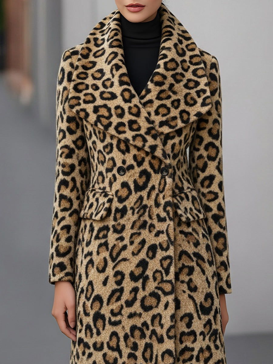 Dames winterjas met luipaardprint, dubbelzijdig in wol – elegante buitenjas voor casual en formele gelegenheden