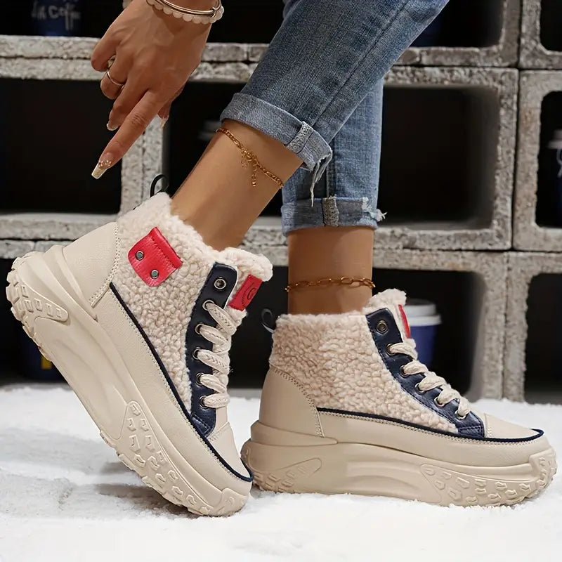 Dames high-top sneakers - stijlvolle sneakers met faux fur lining