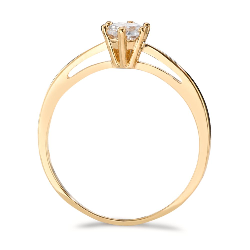 Gouden solitaire ring - tijdloze dames verlovingsring met zirconia