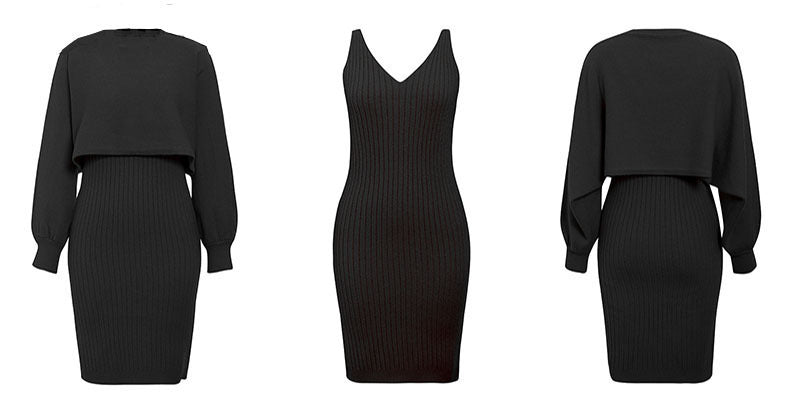3-delige gebreide set - elegante gebreide mouwloze jurk met sweater voor herfst en winter - Bakkermode.nl