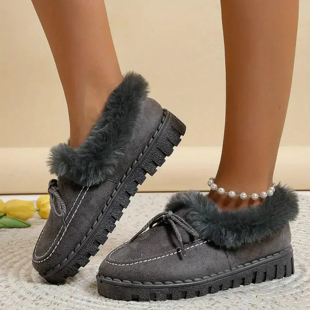 Dames faux fur gevoerde mocassinslippers - gezellige binnenschoenen