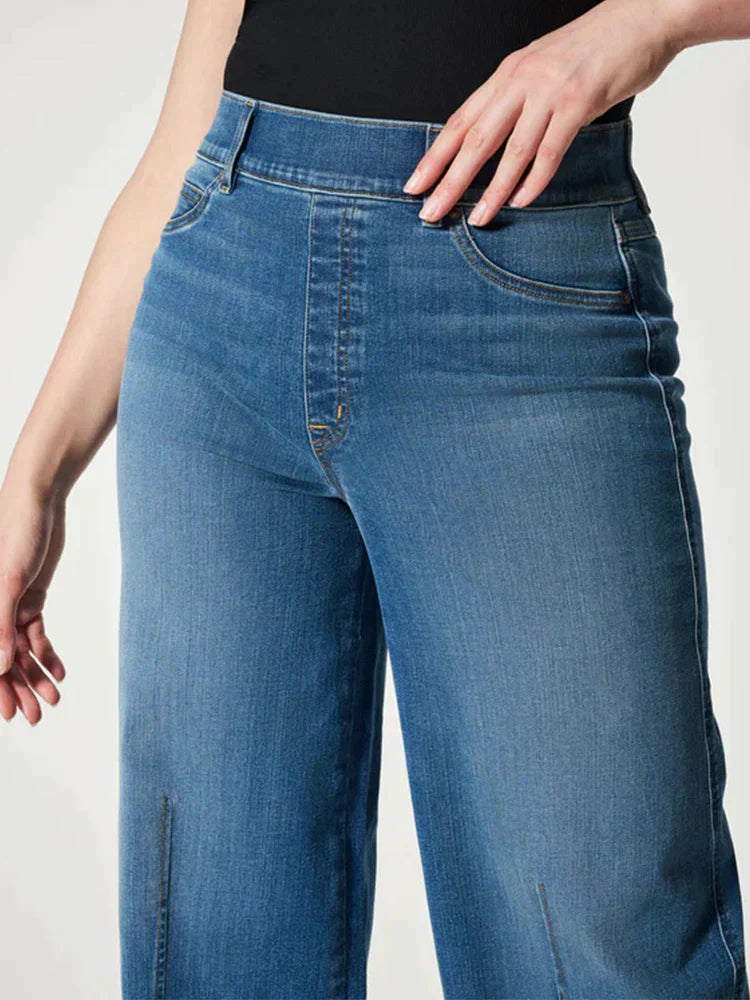 Zwarte wijde pijpen jeans - trendy hoge taille dames denim broeken