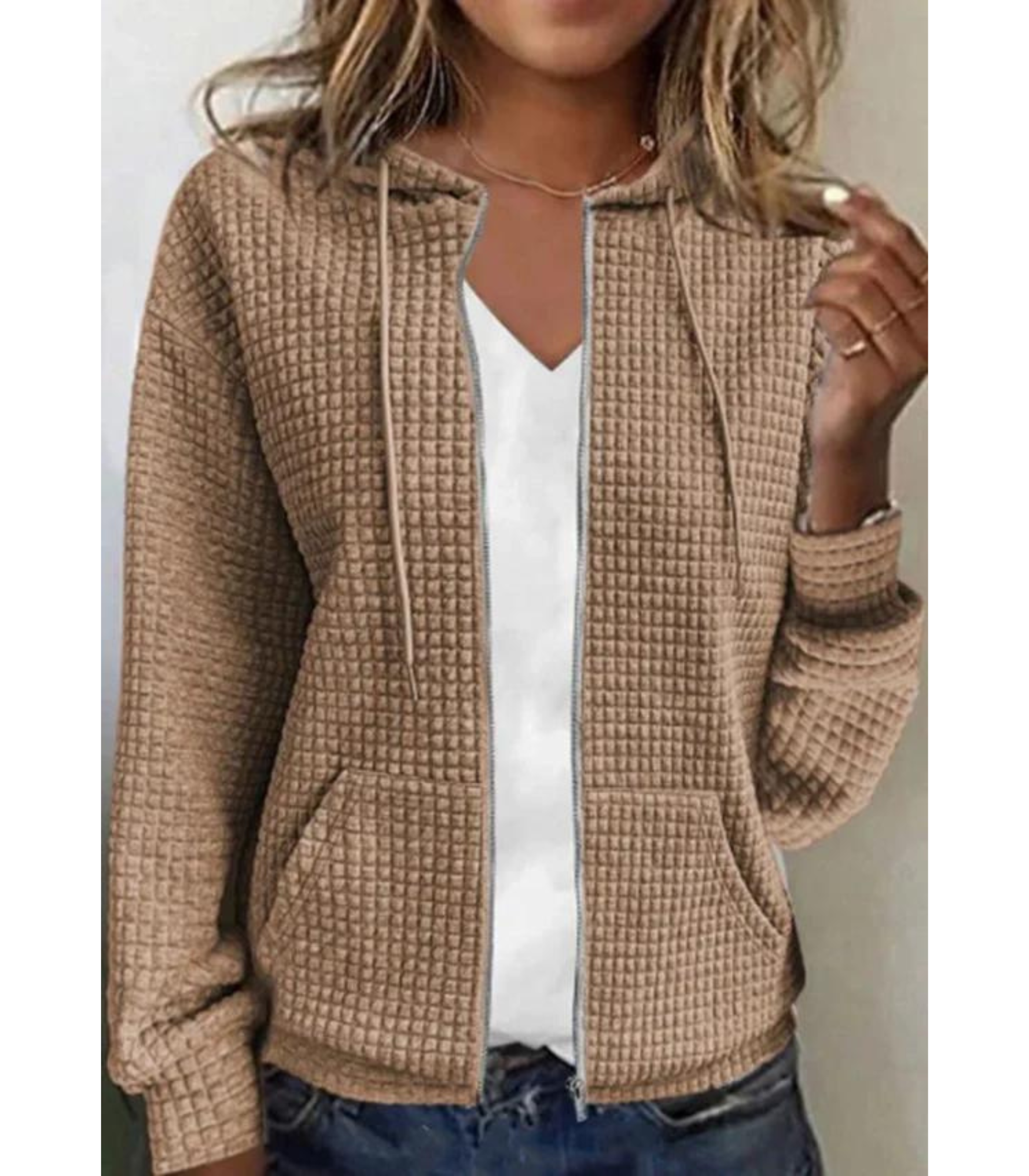 Textured zip-up hoodie - stijlvolle casual jacket voor vrouwen