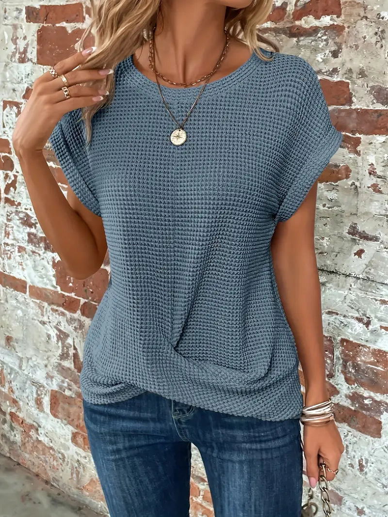 Dames waffle knit t-shirt - lichte casual top met korte mouwen voor elke gelegenheid