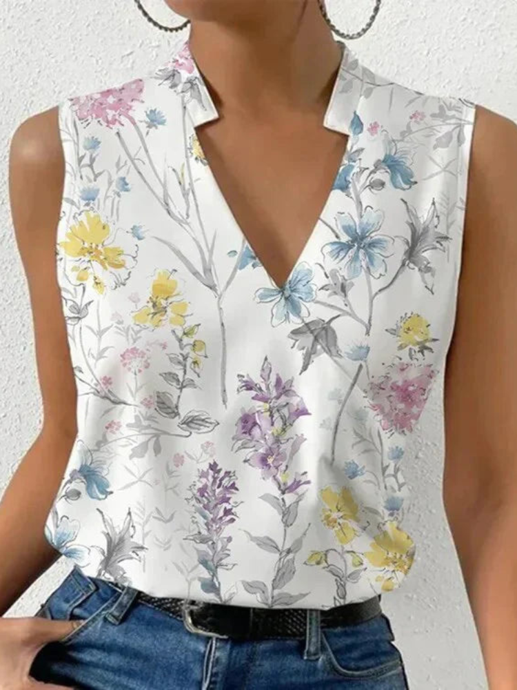 Dames mouwloze v-hals blouse - lichte zomertop voor casual wear