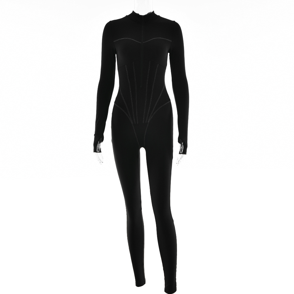 Dames jumpsuit met rits - strakke grijze bodysuit